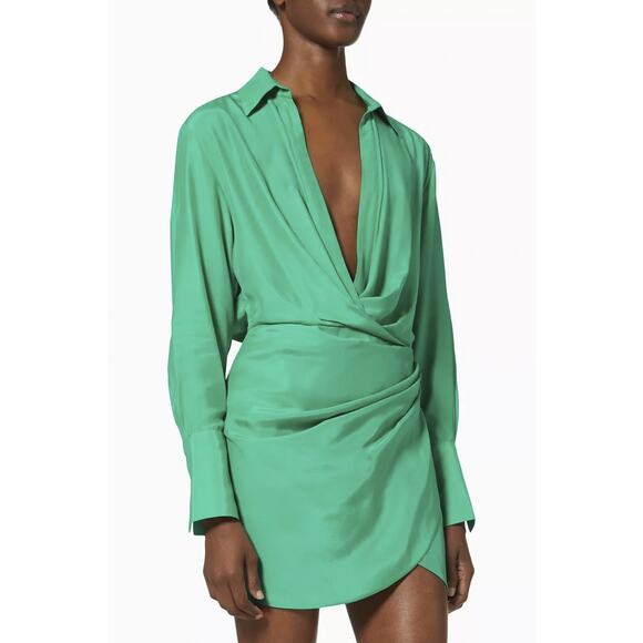 Gauge81 Dresses & Skirts - Gauge81 Naha Green Silk V-Neck Long Sleeve Mini Party Dress Medium
